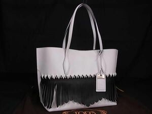 1 jpy # ultimate beautiful goods # TODS Tod's leather fringe tote bag shoulder bag shoulder .. bag lady's white group × black group FC2647