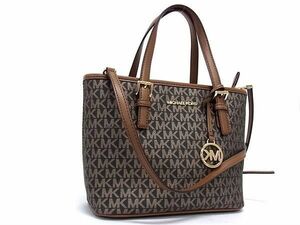 1 jpy # ultimate beautiful goods # MICHAEL KORS Michael Kors MK pattern PVC× leather 2WAY Cross body handbag tote bag shoulder brown group AY1863