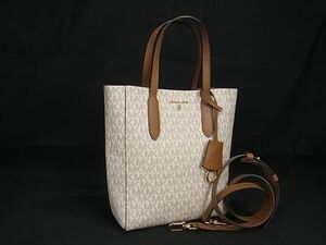 1 jpy # beautiful goods # MICHAEL KORS Michael Kors MK pattern PVC× leather 2WAY handbag tote bag shoulder ivory series × brown group AY1860