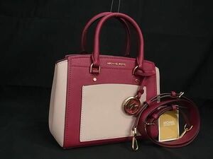 1円 ■美品■ MICHAEL KORS マイケルコース レザー 2WAY ハンドバッグ トート ショルダー ワインレッド系×ピンクベージュ系 AY1866