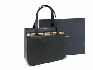 1円 ■極美品■ BURBERRY バーバリー ノバチェック レザー×キャンバス トートバッグ ショルダー 肩掛け ブラック系×ブラウン系 AW5595