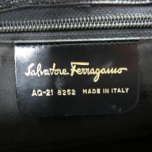 1円 Salvatore Ferragamo フェラガモ AQ-21 8252 ヴァラ レザー 2WAY クロスボディ ショルダー ハンドバッグ トート ブラック系 AW8608の画像6