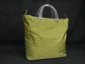 1円 PRADA プラダ テスートナイロン プラスチックハンドル ハンドバッグ トートバッグ レディース カーキ系 AW8469