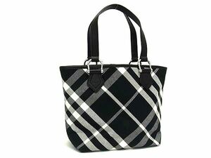1 иен # прекрасный товар # BURBERRY Burberry парусина × кожа в клетку ручная сумочка плечо большая сумка оттенок черного × оттенок белого BL0072
