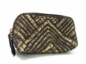 1円 ■美品■ BOTTEGA VENETA ボッテガヴェネタ イントレチャート レザー ポーチ マルチケース 小物入れ レディース ゴールド系 BL0243