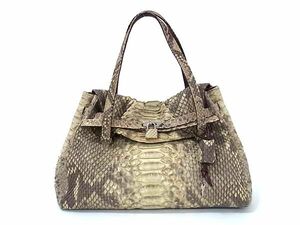 1 jpy # finest quality # genuine article # beautiful goods # Sun remy sun remi- python Turn lock tote bag handbag lady's beige group BL0145