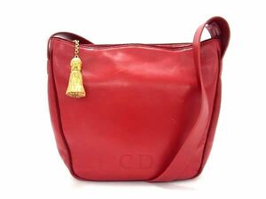1 иен # прекрасный товар # ChristianDior Christian Dior Vintage кожа Cross корпус сумка на плечо наклонный .. оттенок красного BG8217