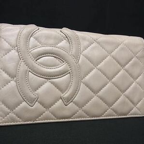 1円 CHANEL シャネル カンボンライン ラムスキン 二つ折り 長財布 ウォレット 小銭入れ アイボリー系 BL0327の画像1