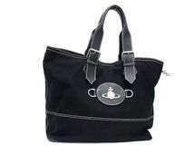 1円 ■美品■ Vivienne Westwood ヴィヴィアンウエストウッド オーブ キャンバス×レザー ハンドバッグ ショルダー ブラック系 BG8208_画像1