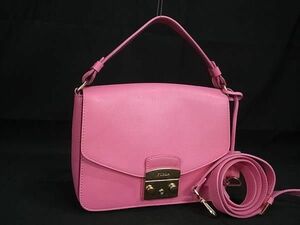 1円 ■美品■ FURLA フルラ メトロポリス レザー 2WAY ショルダーバッグ 斜め掛けかばん 肩掛けかばん レディース ピンク系 BG8275