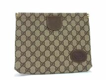 1円 ■美品■ GUCCI オールドグッチ 67 039 5229 ヴィンテージ GG柄 インターロッキングG PVC クラッチバッグ ブラウン系 BG8202_画像1