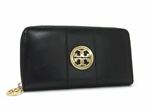 1 иен # прекрасный товар # TORY BURCH Tory Burch кожа раунд застежка-молния складывающийся пополам длинный кошелек бумажник . inserting кошелек для мелочи . оттенок черного BG7964