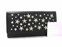 1円 ■極美品■ JIMMY CHOO ジミーチュウ ニノ レザー スタースタッズ ラインストーン 二つ折り 財布 ウォレット ブラック系 BG8436_画像1