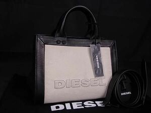 1円 ■美品■ DIESEL ディーゼル キャンバス×レザー 2WAY ハンドバッグ トート ショルダー 斜め掛け 肩掛けかばん ブラック系 FA6080