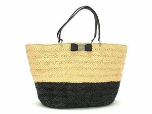 1円 ■美品■ kate spade ケイトスペード ラフィア リボン かごバッグ トートバッグ ショルダーバッグ 肩掛けかばん ベージュ系 FA6286