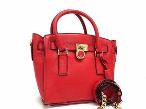 1 иен # как новый # MICHAEL KORS Michael Kors кожа 2WAY ручная сумочка большая сумка плечо наклонный .. плечо .. портфель оттенок красного FA6145