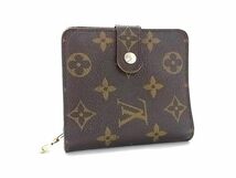 1円 ■美品■ LOUIS VUITTON ルイヴィトン M61667 モノグラム コンパクトジップ 二つ折り 財布 ウォレット ブラウン系 BG8466_画像1