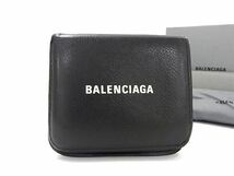 1円 BALENCIAGA バレンシアガ 594216 レザー 二つ折り 財布 ウォレット 札入れ 小銭入れ メンズ レディース ブラック系 AZ1609_画像1