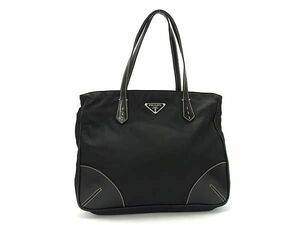 1円 PRADA プラダ テスートナイロン×レザー トートバッグ ハンドバッグ レディース ブラック系 FA6280