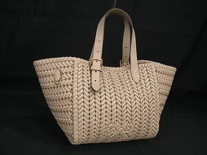 1 jpy # as good as new # ANYA HINDMARCH Anya Hindmarch leather knitting handbag tote bag lady's beige group FA6278