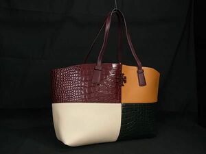 1円 ■極美品■ TORY BURCH トリーバーチ 74635 マックグロー レザー トートバッグ ショルダーバッグ 肩掛け マルチカラー FA6281