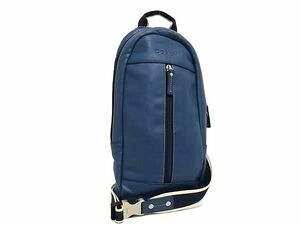 1円 ■美品■ COACH コーチ F70811 レザー ボディバッグ ウエストポーチ ウエストバッグ メンズ ブルー系 FA6369