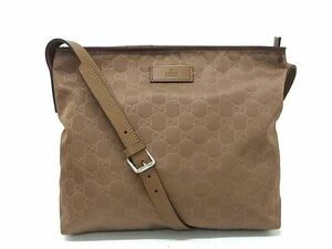 1円 ■美品■ GUCCI グッチ 314529 204046 GG柄 ナイロン×レザー クロスボディ ショルダーバッグ 斜め掛け ブラウン系 AZ1843