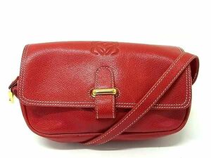 1 jpy # beautiful goods # LOEWE Loewe hole g ram leather Cross body shoulder bag pochette shoulder .. diagonal .. bag red group AZ1860