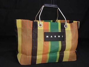 1円 ■極美品■ MARNI マルニ フラワーカフェ マーケット ナイロン ストライプ トート ハンドバッグ レディース マルチカラー FA6390