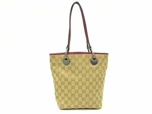 1円 GUCCI グッチ 120836 002058 GG柄 GGキャンバス×レザー トートバッグ ショルダーバッグ 肩掛け ライトブラウン系×レッド系 AZ1857