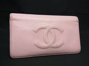 1 иен CHANEL Chanel здесь Mark черная икра s gold складывающийся пополам длинный кошелек бумажник . inserting кошелек для мелочи . карта inserting женский розовый серия FA6509