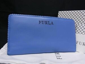 1 jpy # beautiful goods # FURLA Furla leather folding in half long wallet wallet change purse .. inserting lady's blue group FA6055