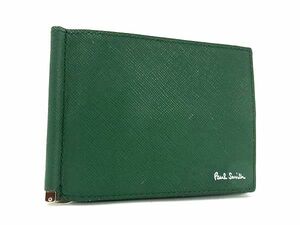 1円 ■美品■ Paul Smith ポールスミス レザー 二つ折り 財布 ウォレット マネークリップ 札ばさみ メンズ グリーン系 FA6395