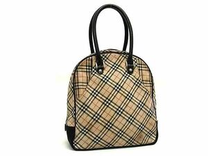 1円 BURBERRY バーバリーブルーレーベル ナイロンキャンバス×レザー チェック柄 ハンドバッグ トート ブラウン系×ブラック系 AZ1731