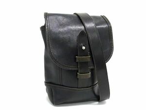 1円 Yohji Yamamoto ヨウジヤマモト レザー 巾着型 クロスボディ ショルダーバッグ 肩掛け 斜め掛け メンズ レディース ブラック系 AZ1724