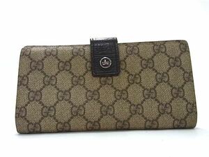 1円 GUCCI グッチ 115046 GG柄 PVC Wホック 二つ折り 長財布 ウォレット 札入れ 小銭入れ カード入れ メンズ ベージュ系 BK0918