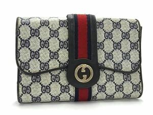 1円 GUCCI グッチ オールドグッチ ヴィンテージ シェリーライン PVC クラッチバッグ ポーチ アイボリー系×ネイビー系 BI2113