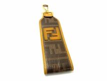 1円 FENDI フェンディ ズッカ柄 PVC×レザー キーリング キーホルダー バッグチャーム ブラウン系 FD0243_画像1