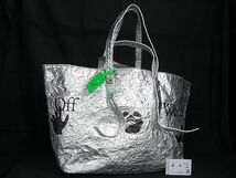 1円 ■極美品■ Off-White オフホワイト COMMERCIAL TOTE LARGE ナイロン 2WAY ハンドバッグ ショルダー トート シルバー系 EA2239_画像1