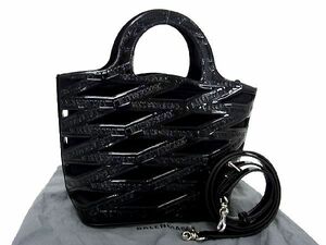 1円 ■極美品■ BALENCIAGA バレンシアガ 630708 ネオバスケット パテントレザー 2WAY ハンドバッグ ショルダーバッグ ブラック系 EA2243