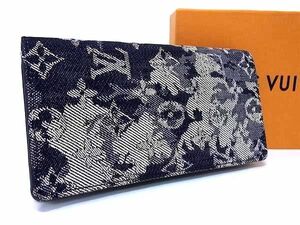 1円 ■美品■ LOUIS VUITTON ルイヴィトン M80032 モノグラムタペストリー ポルトフォイユ ブラザ 二つ折り 長財布 ネイビー系 AY2319