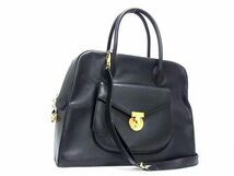 1円 Salvatore Ferragamo フェラガモ AW21 4742 ガンチーニ レザー 2WAY ショルダー ハンドバッグ トート 肩掛け ブラック系 BL0124_画像1