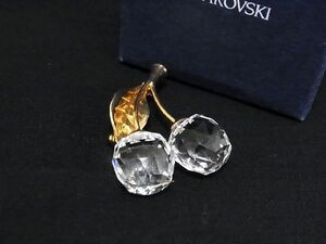 ■美品■ SWAROVSKI スワロフスキー クリスタルガラス さくらんぼ ピンブローチ ピンバッジ アクセサリー シルバー系 DD6063