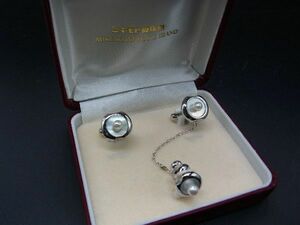 ■美品■ MIKIMOTO ミキモト 本真珠 アコヤ真珠 パール 約3mm カフス カフリンクス タイクリップ 2点セット シルバー系 DE1544