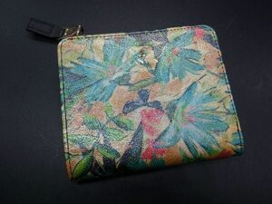 ■美品■ LANVIN ランバン レザー 花柄 二つ折り 財布 ウォレット 札入れ 小銭入れ グリーン系×マルチカラー DE1855