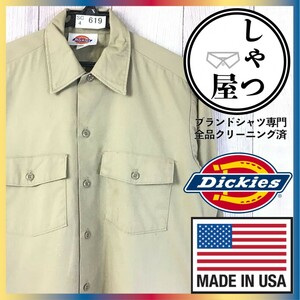 SC4-619★MADE IN USA★【Dickies ディッキーズ】2ポケット 長袖 ポリコットン ワークシャツ【メンズ M】ベージュ アメカジ 古着 バイク