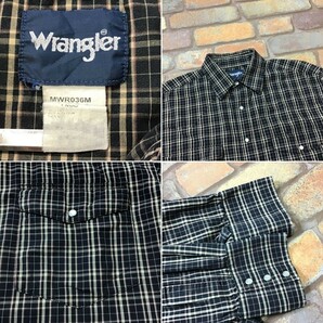 SD8-797◆USA買付品◆状態良好【Wrangler ラングラー】チェック 長袖 スナップボタン ウエスタンシャツ【メンズ L】黒 ベージュ 薄手の画像4