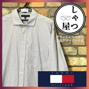 ME5-368★アメリカ直輸入★良品＆正規品★【TOMMY トミー】カッタウェイカラー 長袖 チェックシャツ【メンズ L】白 ピンク ネイビー ドレス