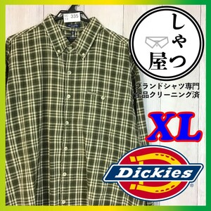 SC13-335◆ビッグサイズ◆【Dickies ディッキーズ】チェック柄 ワークシャツ【メンズ XL】緑 ポケット 古着 長袖 コットン ボタンダウン