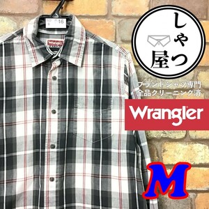 SD6-946◆状態良好◆グレー×白系【Wrangler ラングラー】チェック 長袖 シャツ【メンズ M】古着 ポケット ワーク アメカジ